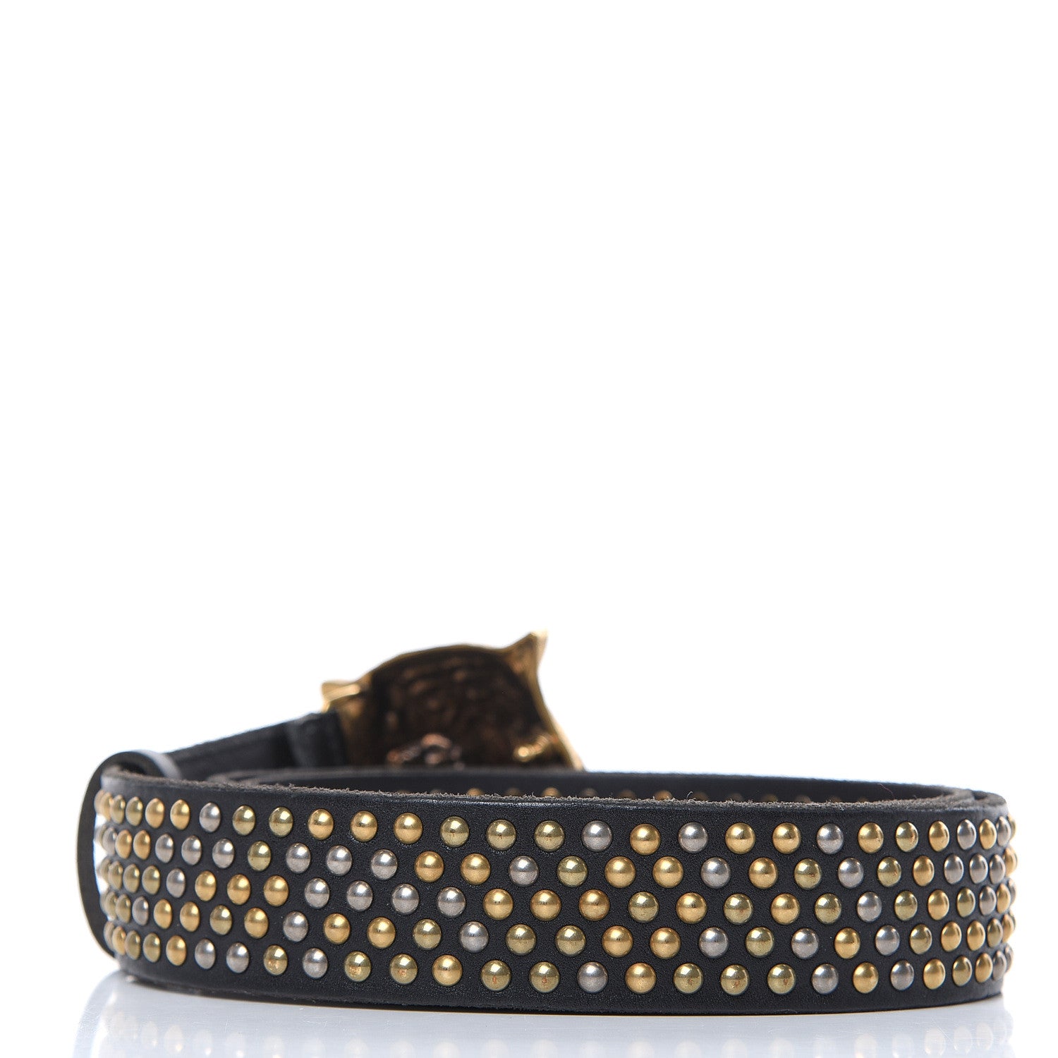 Gucci Calfskin Studded Feline Belt Black 105 42 3 of 6