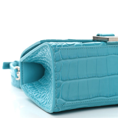 Balenciaga Shiny Calfskin Crocodile Embossed Hourglass Top Handle Bag XS Turquoise 9 of 10