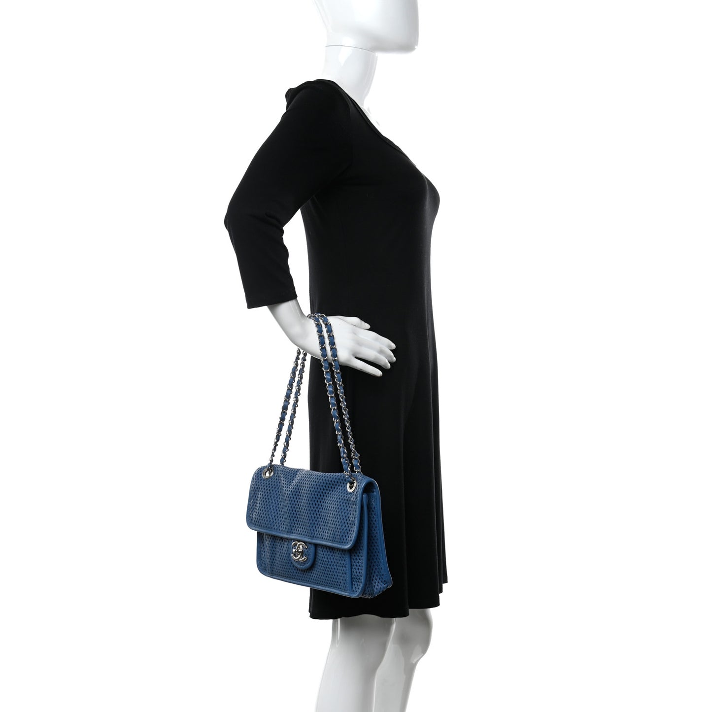 Perforated Calfskin Large Up In The Air Flap Blue