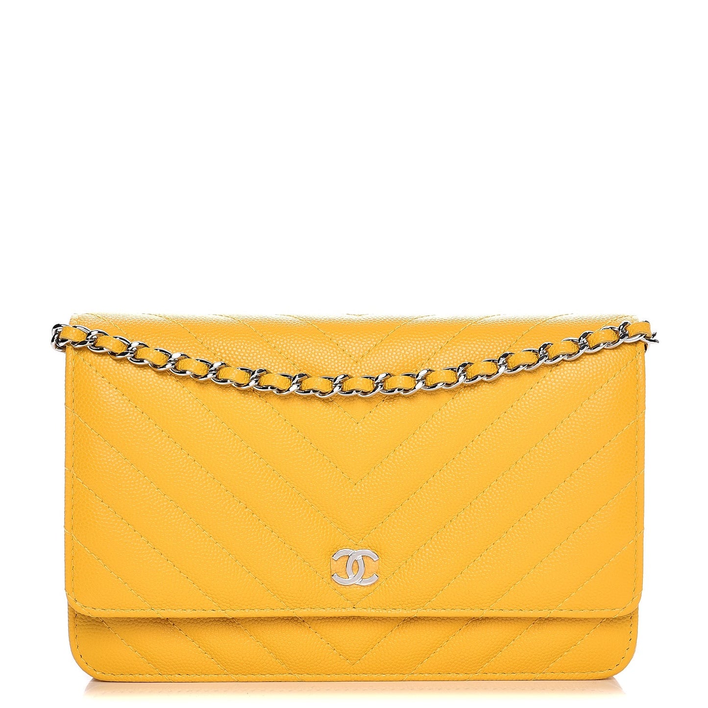 Caviar Chevron Quilted Wallet On Chain WOC Yellow