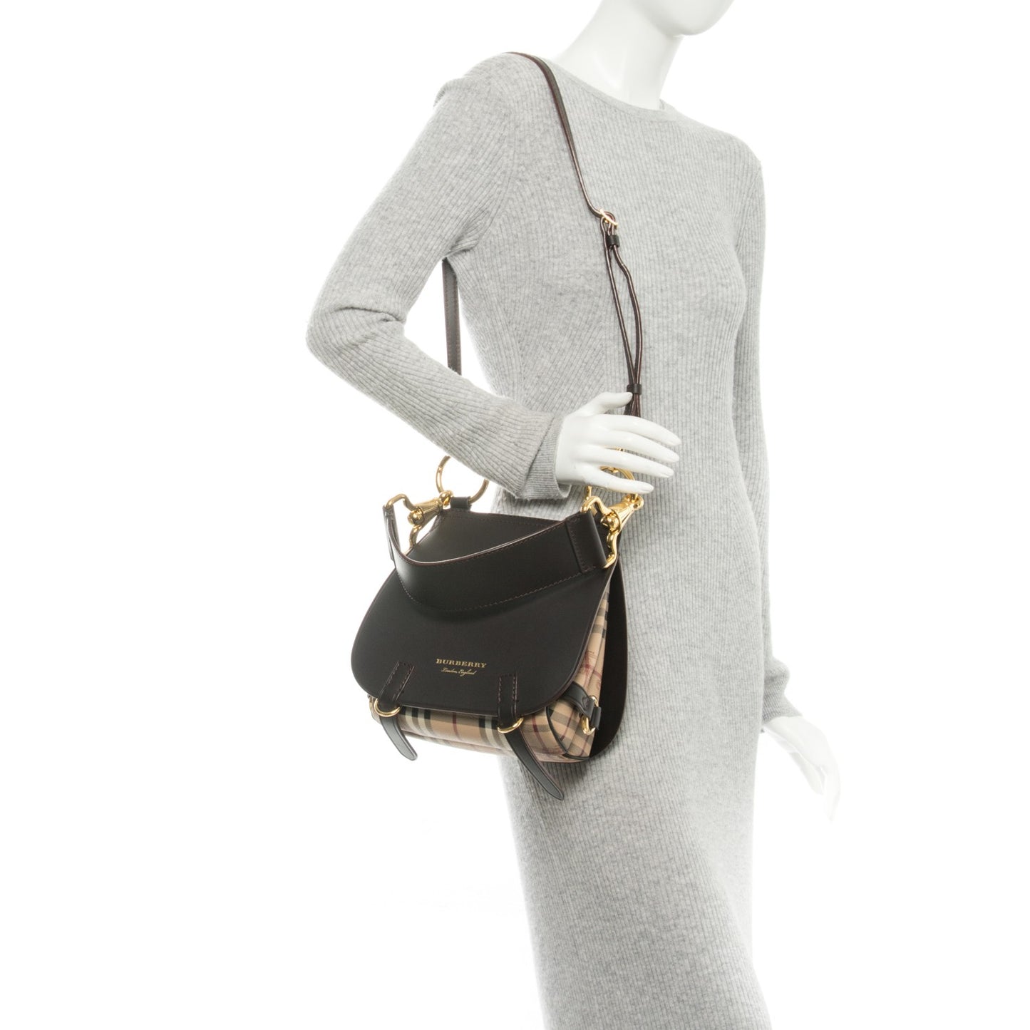 Haymarket Check Large Bridle Saddle Bag Dark Clove Brown