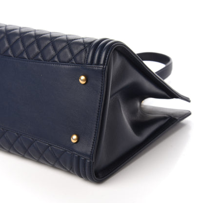 Chanel Calfskin Quilted Boy Shopping Tote Navy Blue 7 of 10