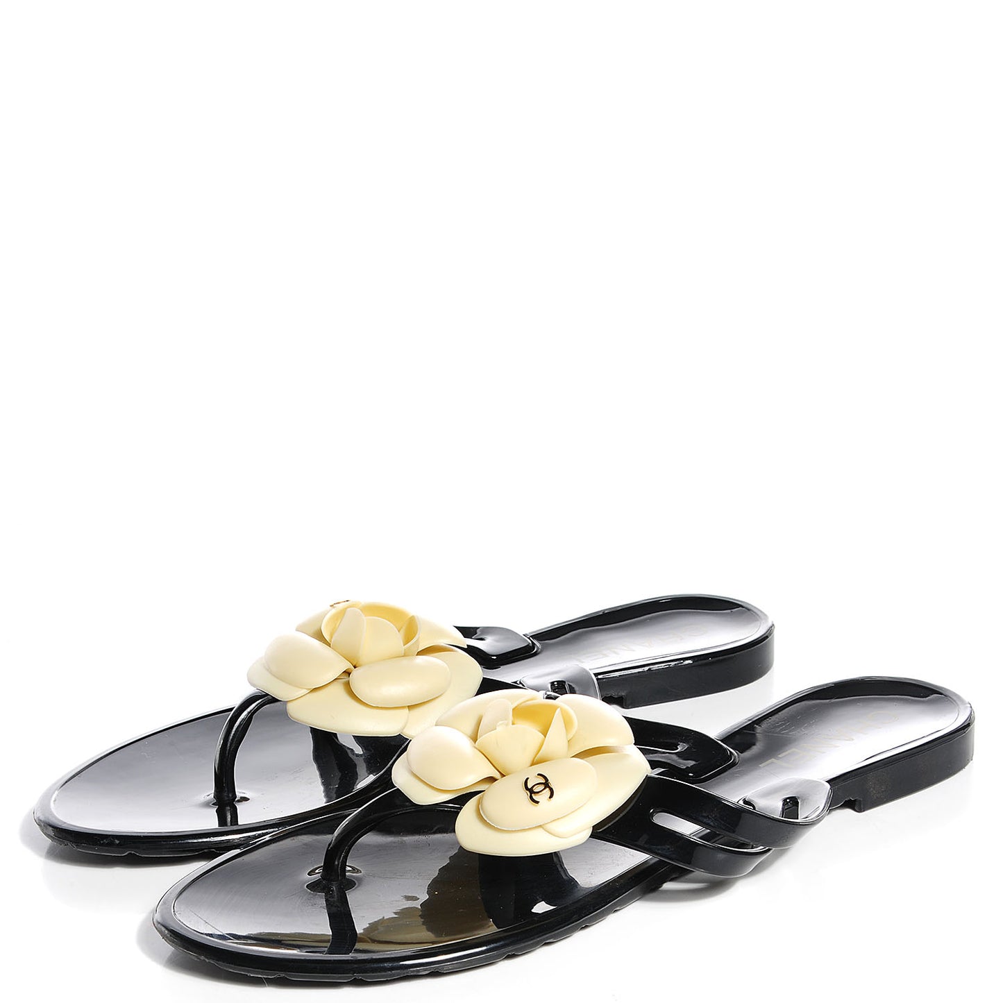 Jelly Camellia Thong Sandals 38 Black White