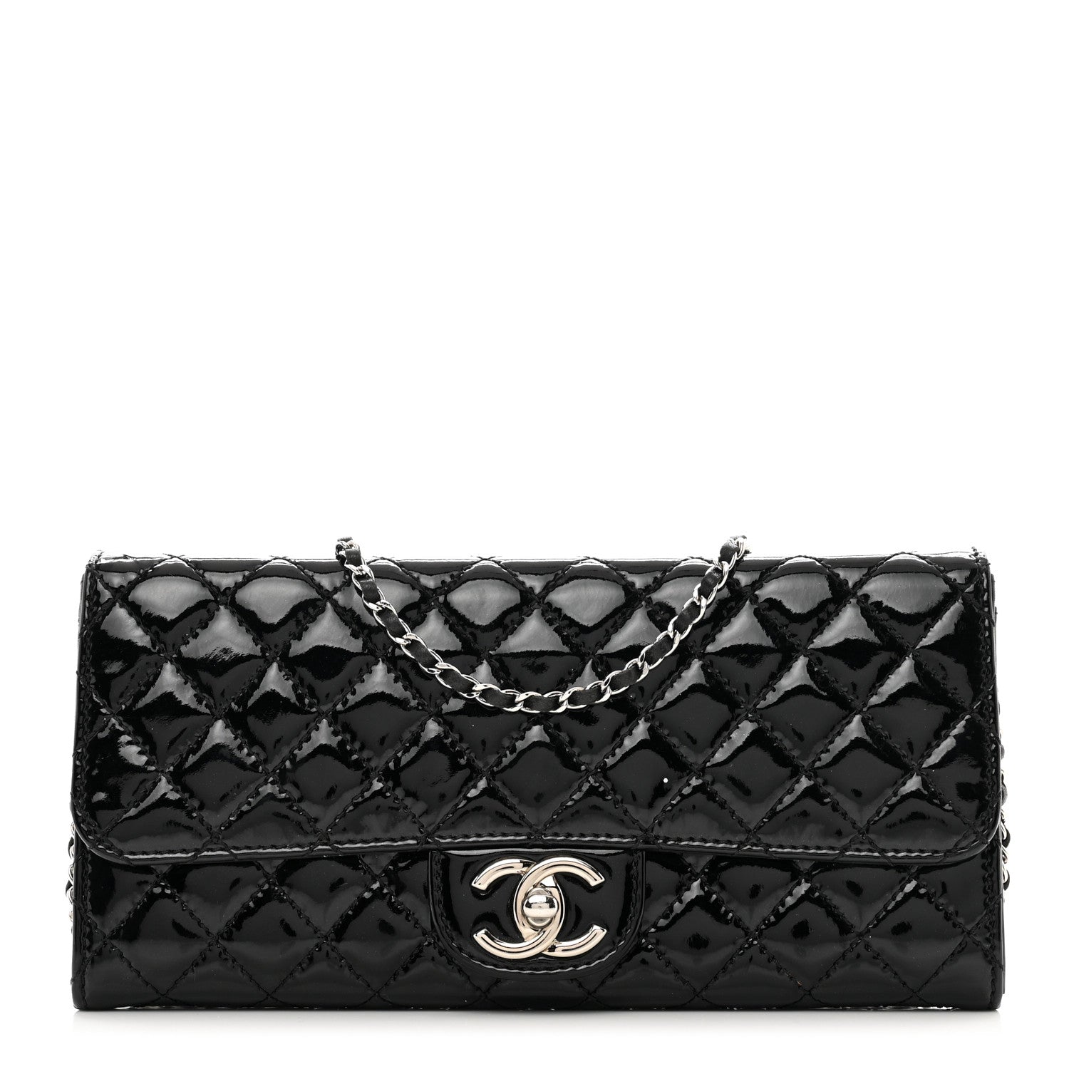 Chanel Patent Calfskin Quilted Flap Clutch With Chain Black 1 of 10
