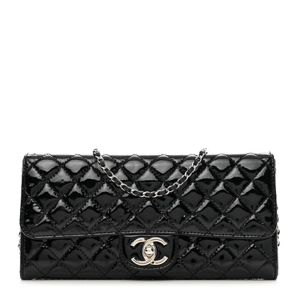 Chanel Patent Calfskin Quilted Flap Clutch With Chain Black 1 of 10