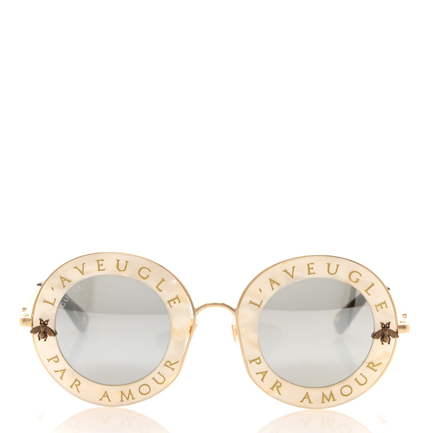 Gucci Metal L'Aveugle Par Amour Round Frame Sunglasses GG0113S White 2 of 8