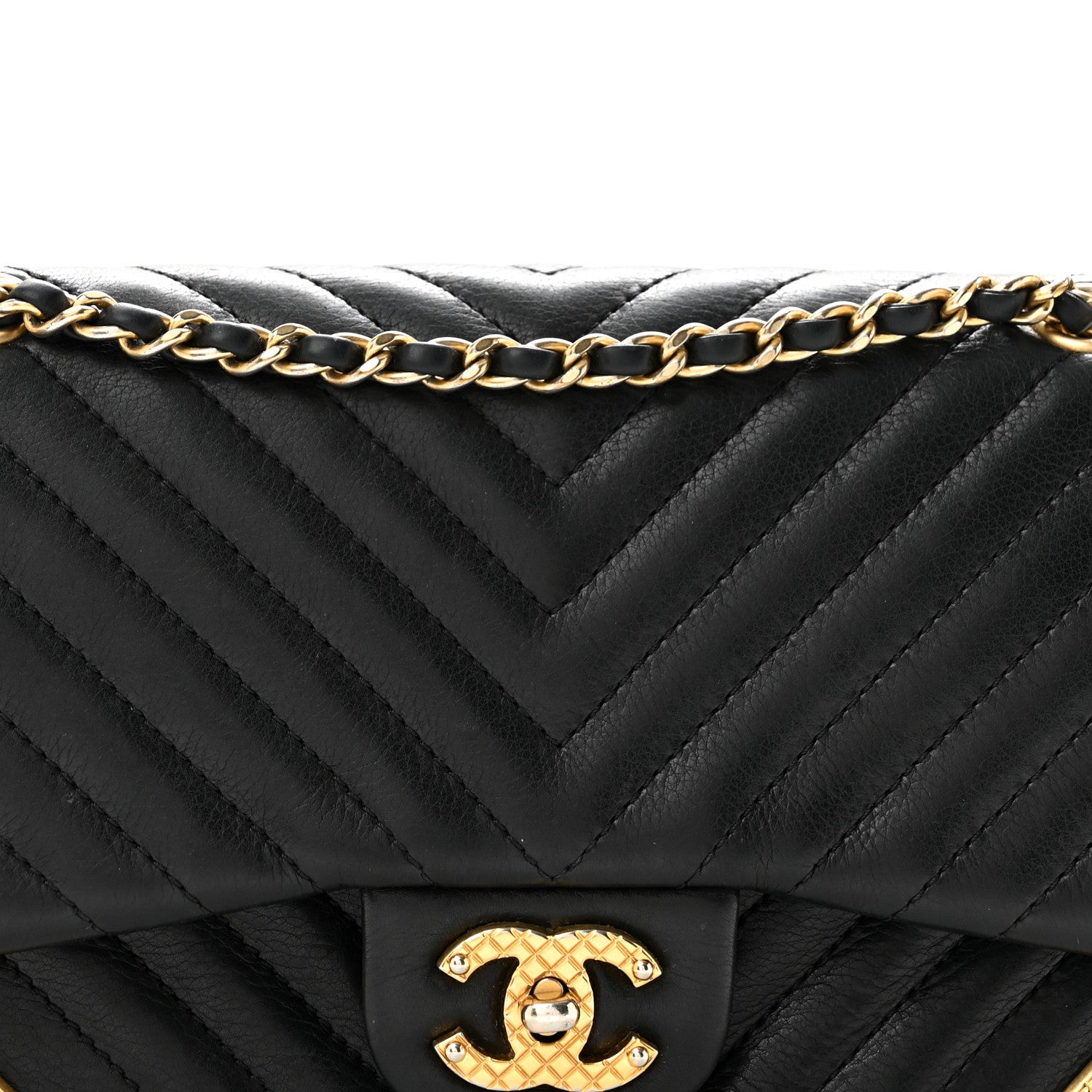 Chanel Calfskin Chevron Quilted Mini Rock The Corner Flap Black 8 of 13