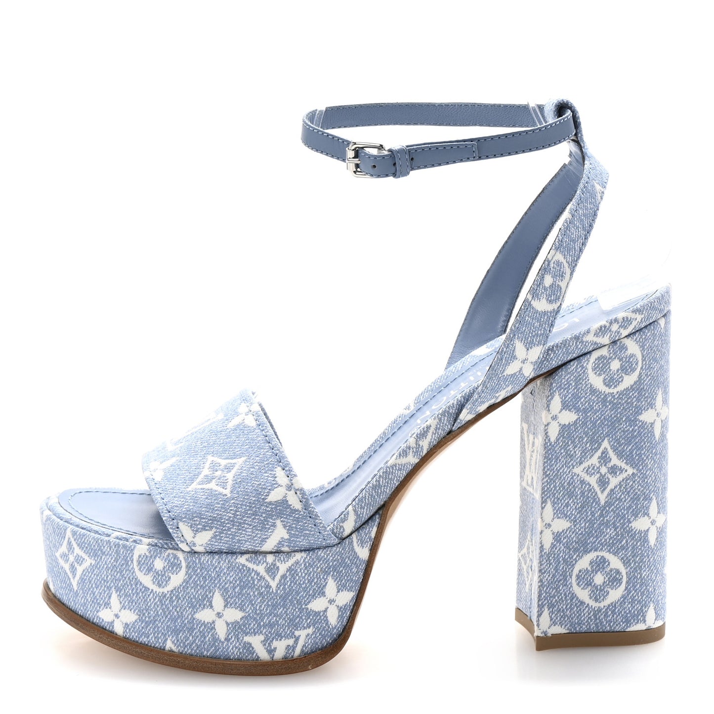 Monogram Jacquard Denim Platform Sandals 40 Blue