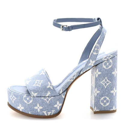 Louis Vuitton Monogram Jacquard Denim Platform Sandals 40 Blue 1 of 10