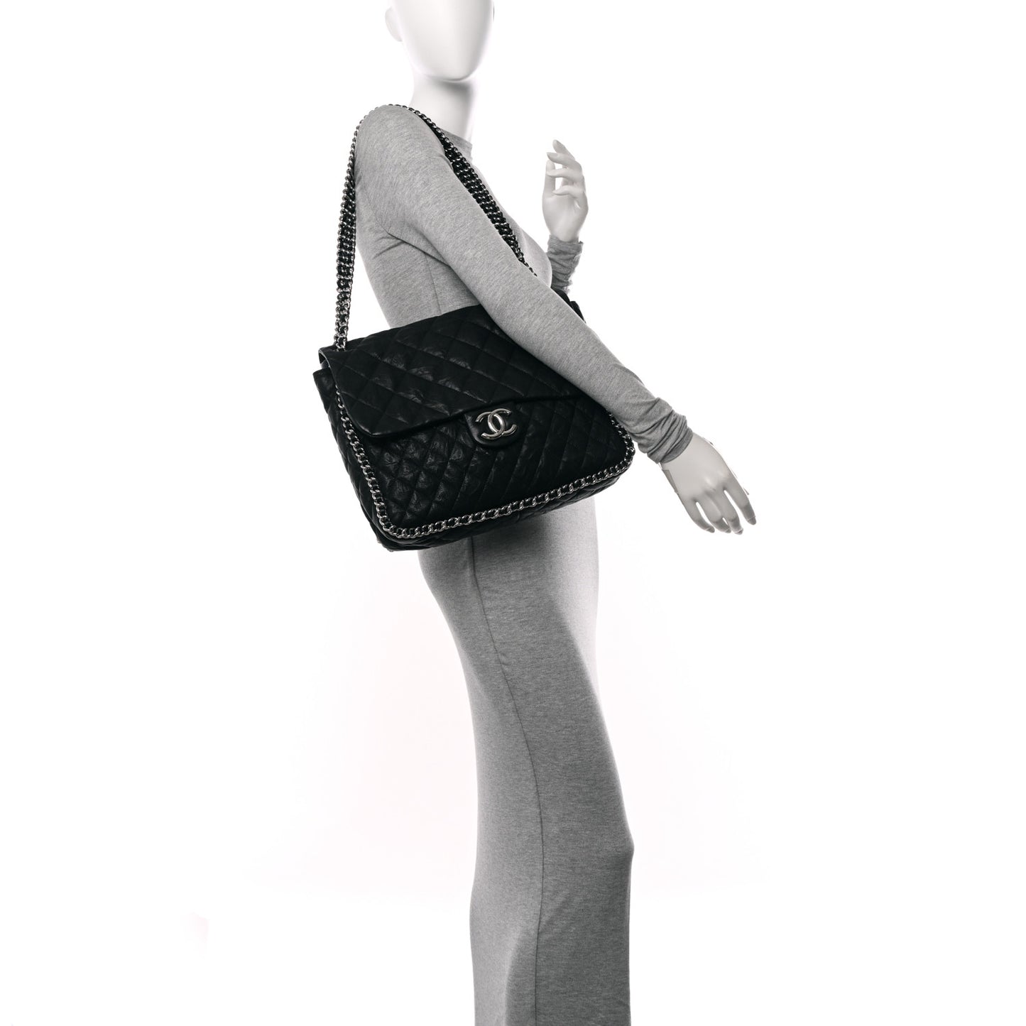 Washed Lambskin Quilted Maxi Chain Around Flap Black