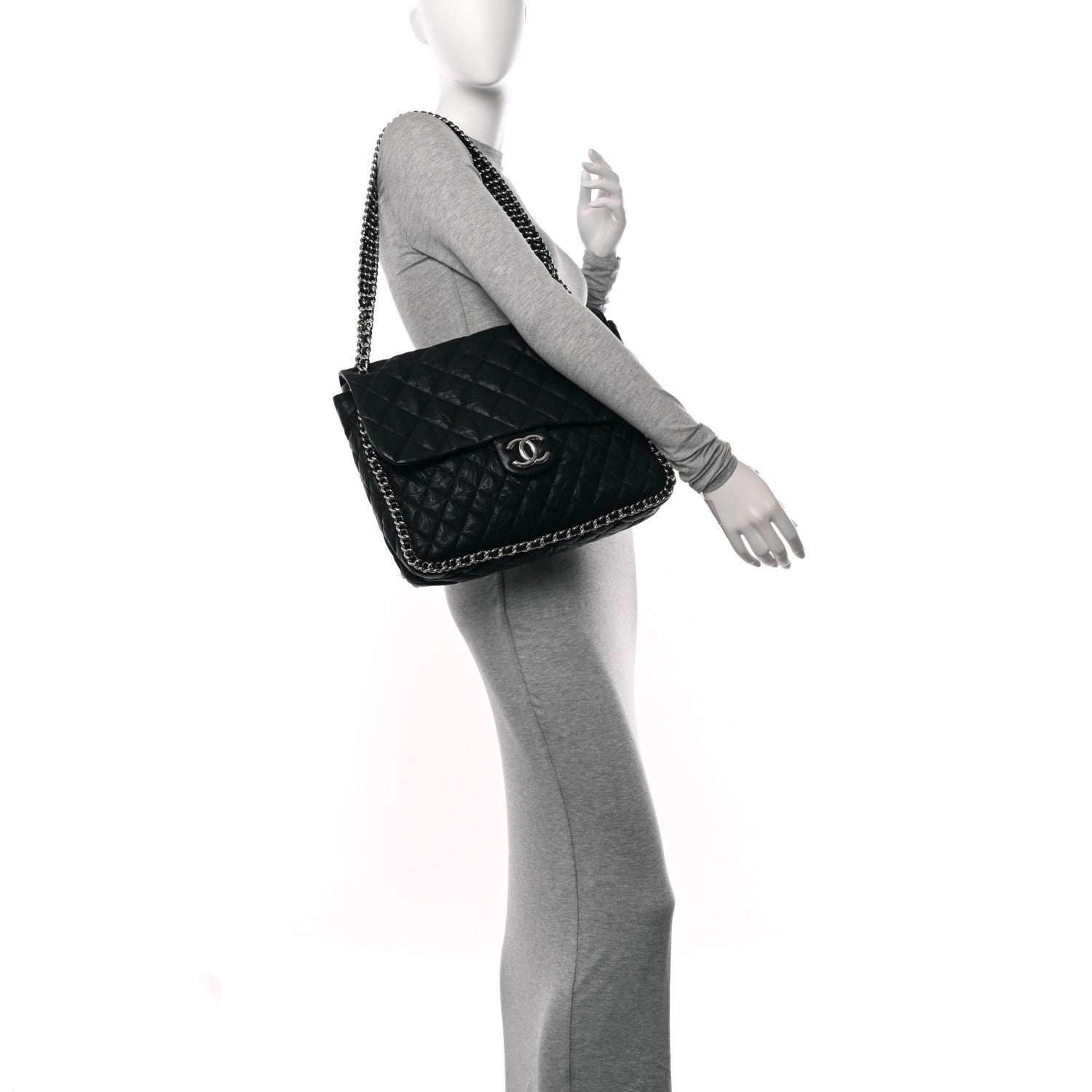 Chanel Washed Lambskin Quilted Maxi Chain Around Flap Black 2 of 10