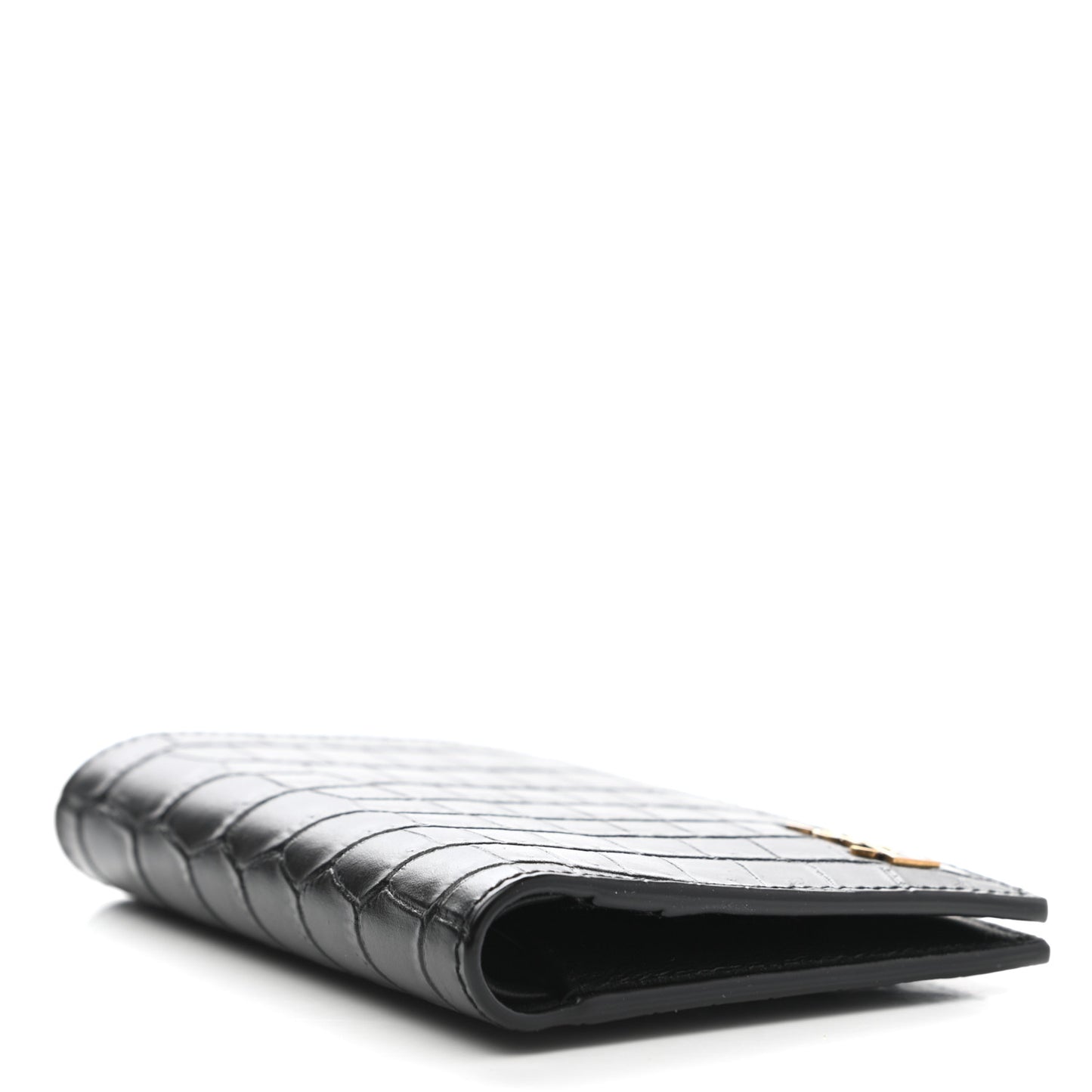Calfskin Crocodile Embossed Tiny Monogram Credit Card Wallet Black