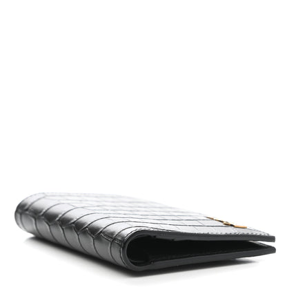 Saint Laurent Calfskin Crocodile Embossed Tiny Monogram Credit Card Wallet Black 4 of 7