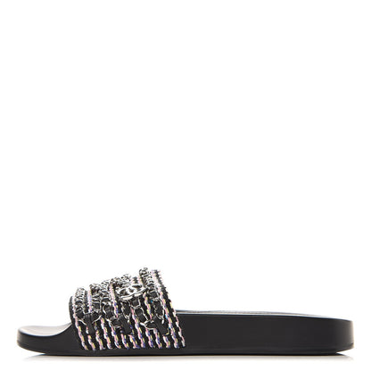 Chanel Tweed Lambskin Chain Flat Sandals 38 Black Multicolor 1 of 8
