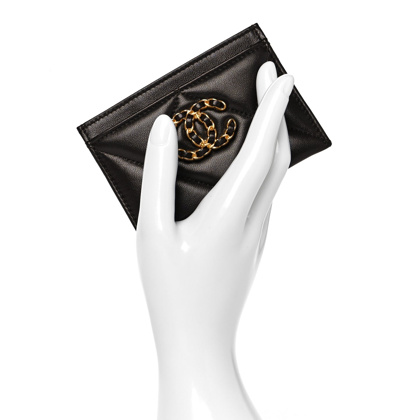 Lambskin Quilted Chanel 19 Card Holder Dark Brown