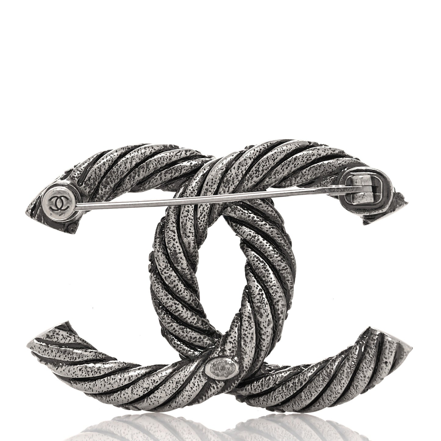 Ruthenium Twisted CC Brooch Silver