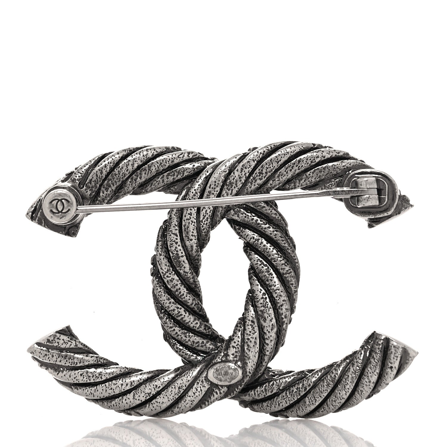 Chanel Ruthenium Twisted CC Brooch Silver 3 of 4