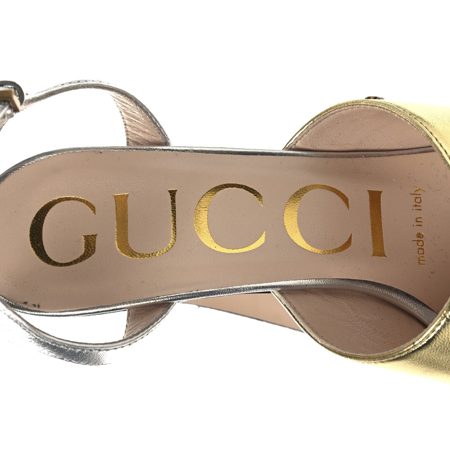 Metallic Nappa Double G 40/135mm Platform Sandals 35.5 Gold Silver
