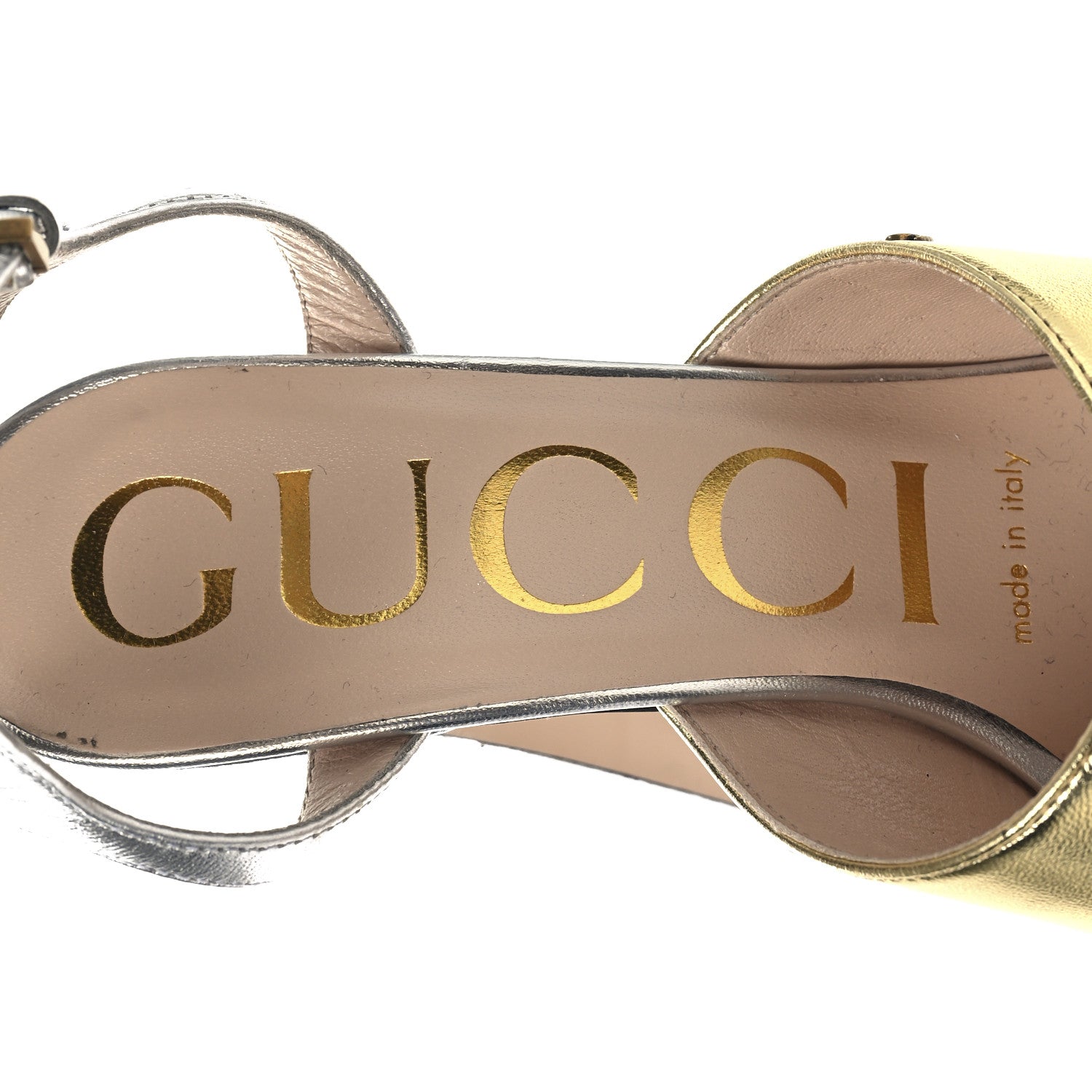 Gucci Metallic Nappa Double G 40/135mm Platform Sandals 35.5 Gold Silver 8 of 11