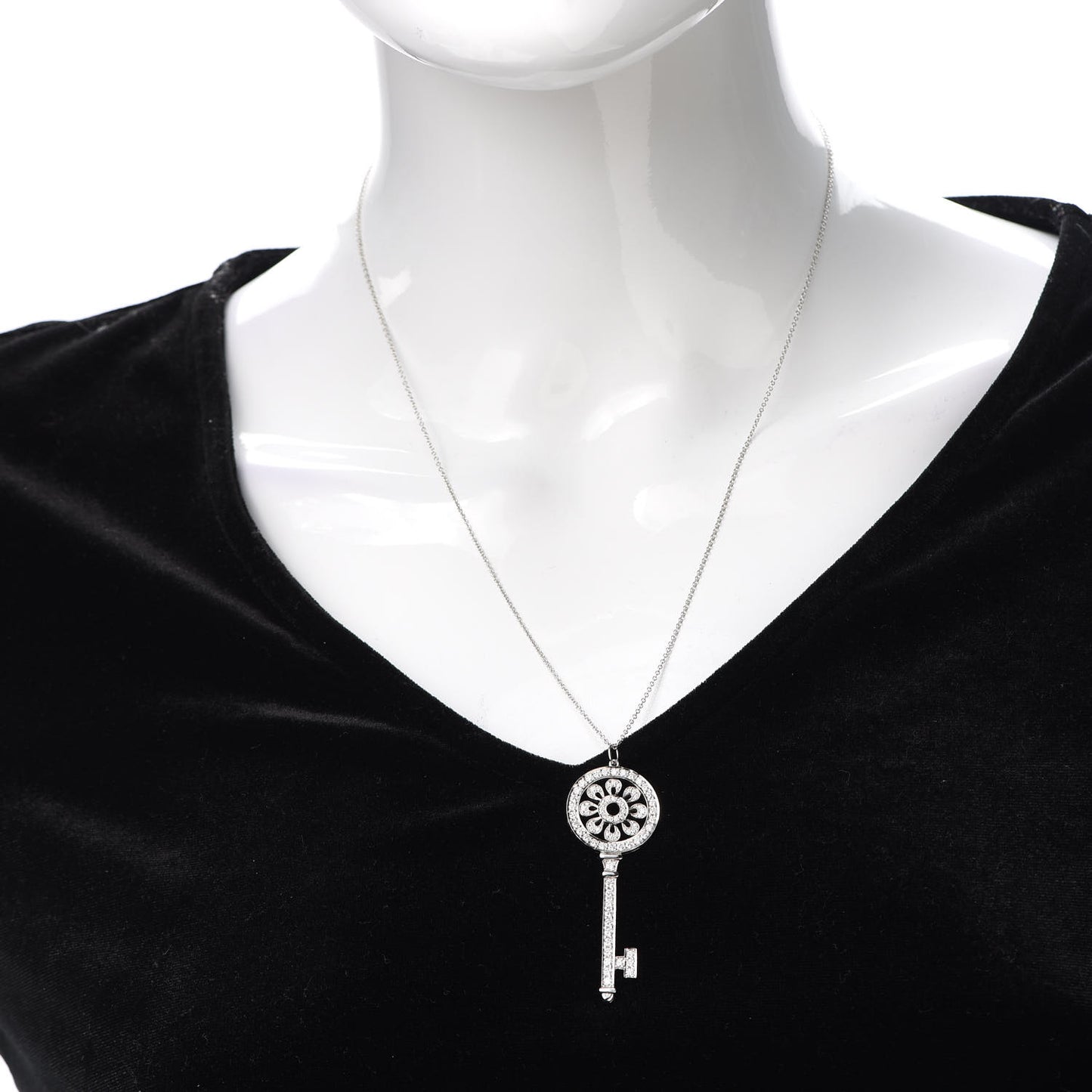 Platinum Diamond Petals Key Pendant Necklace