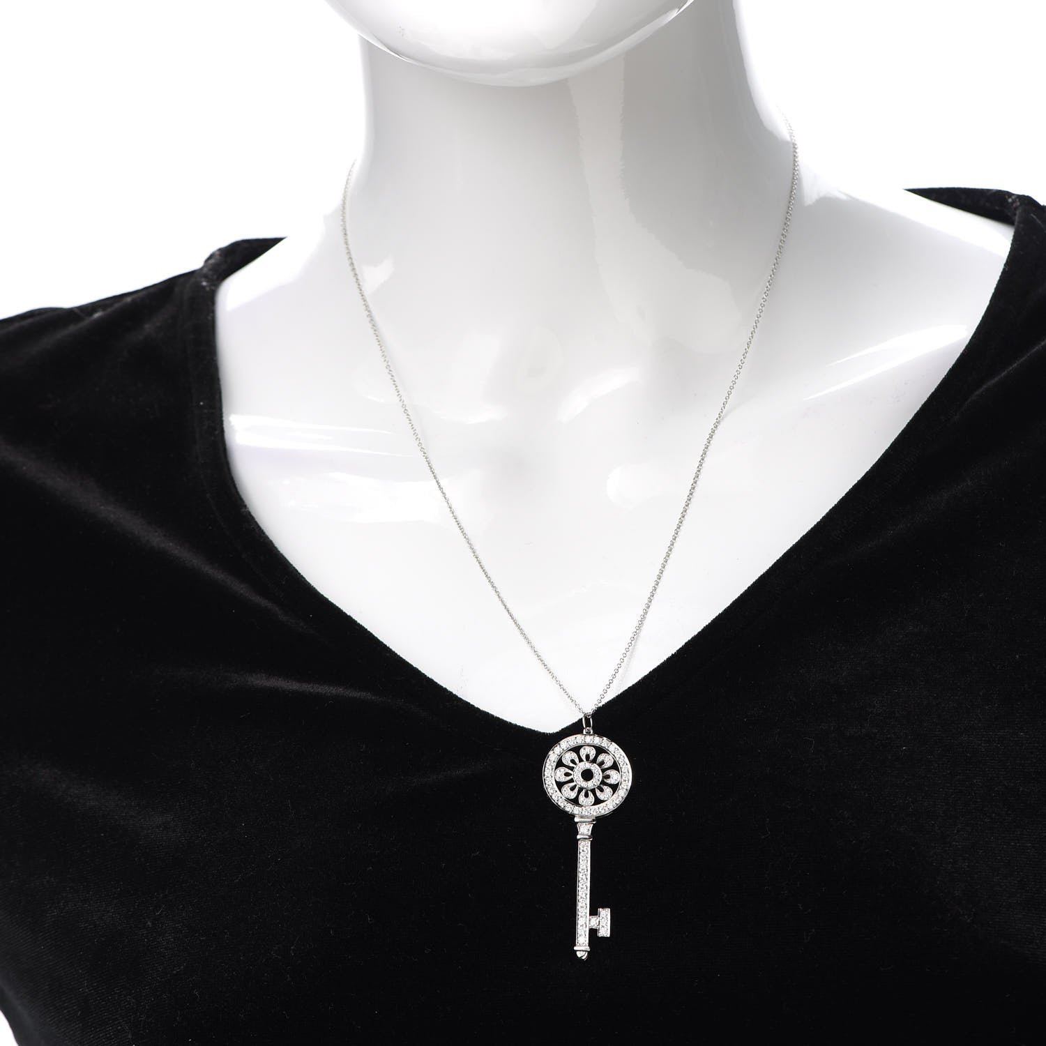 Tiffany Platinum Diamond Petals Key Pendant Necklace 2 of 6