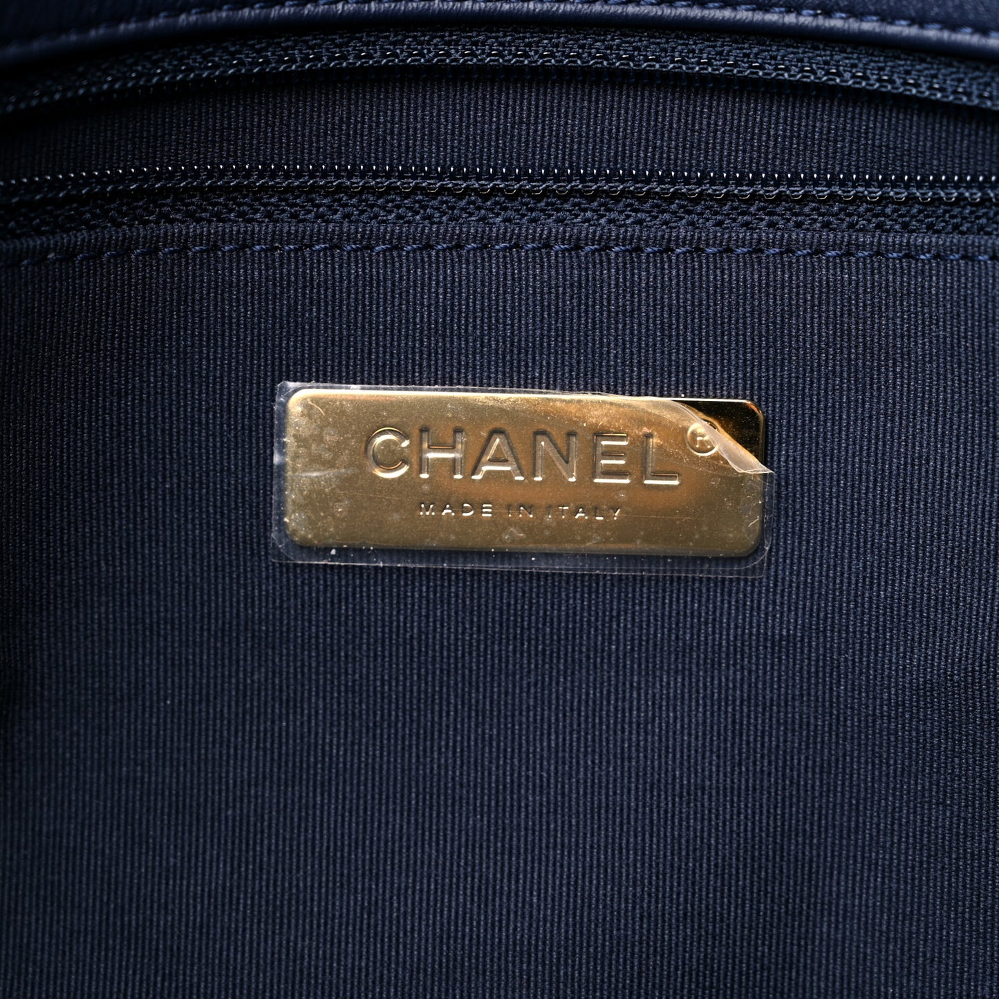 Denim Quilted Chanel 19 East West Shopping Bag Blue