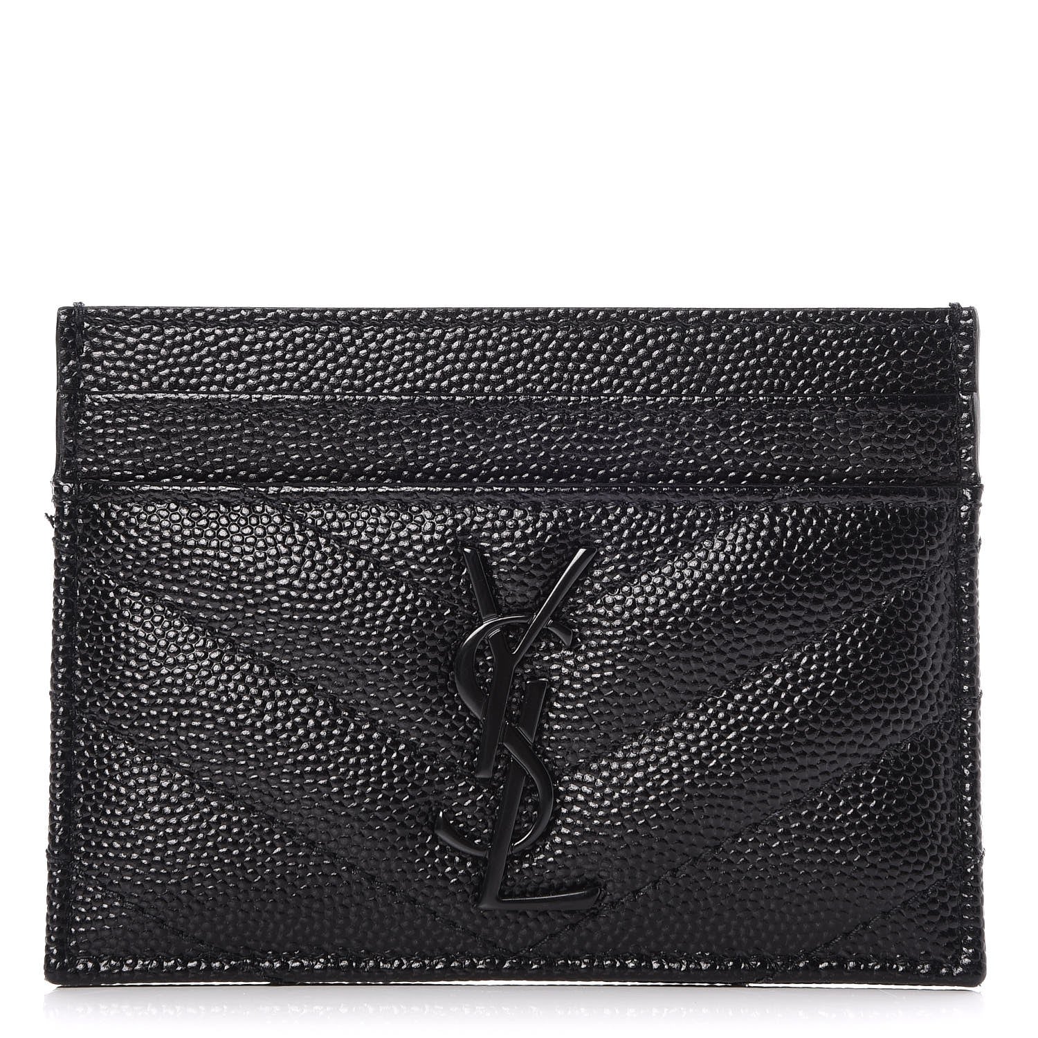 Saint Laurent Grain De Poudre Matelasse Chevron Monogram Credit Card Case Black 1 of 8