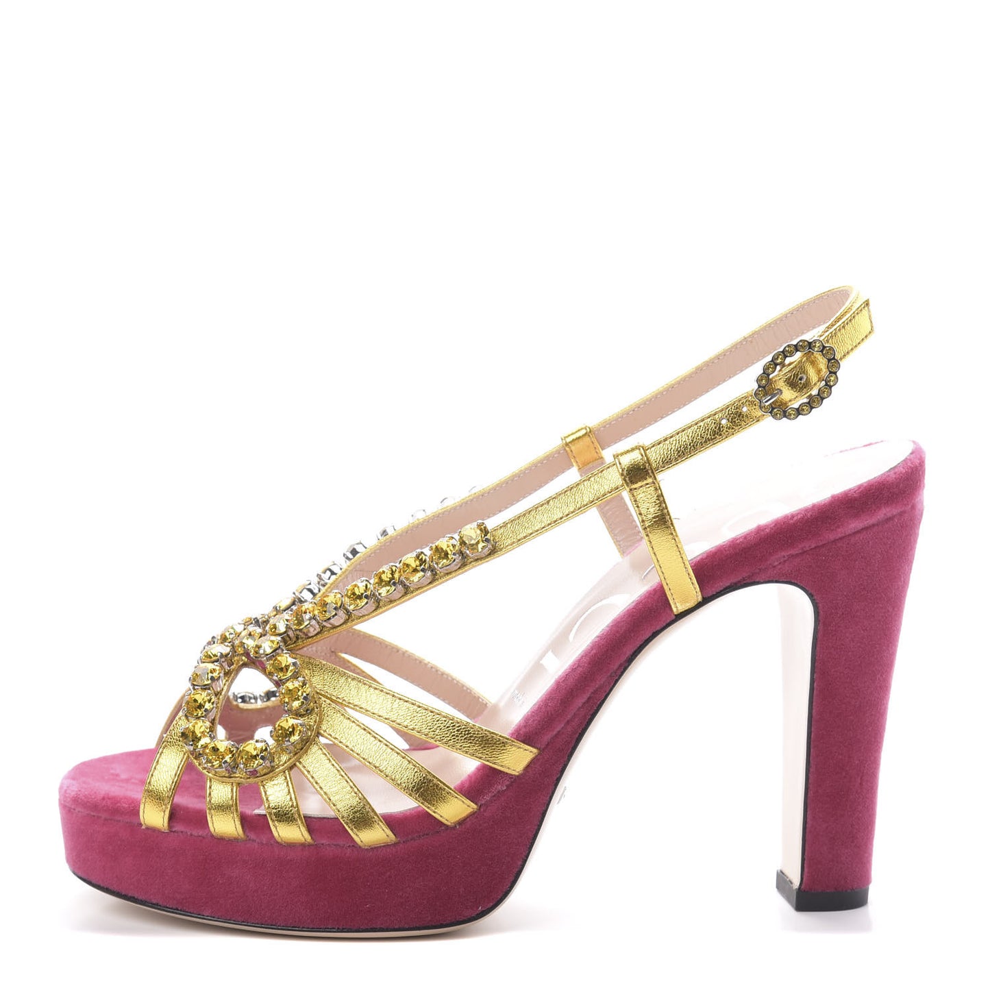 Velvet Nappa Crystal Zephyra Slingback Platform High Heel Sandals 38.5 Pink Gold