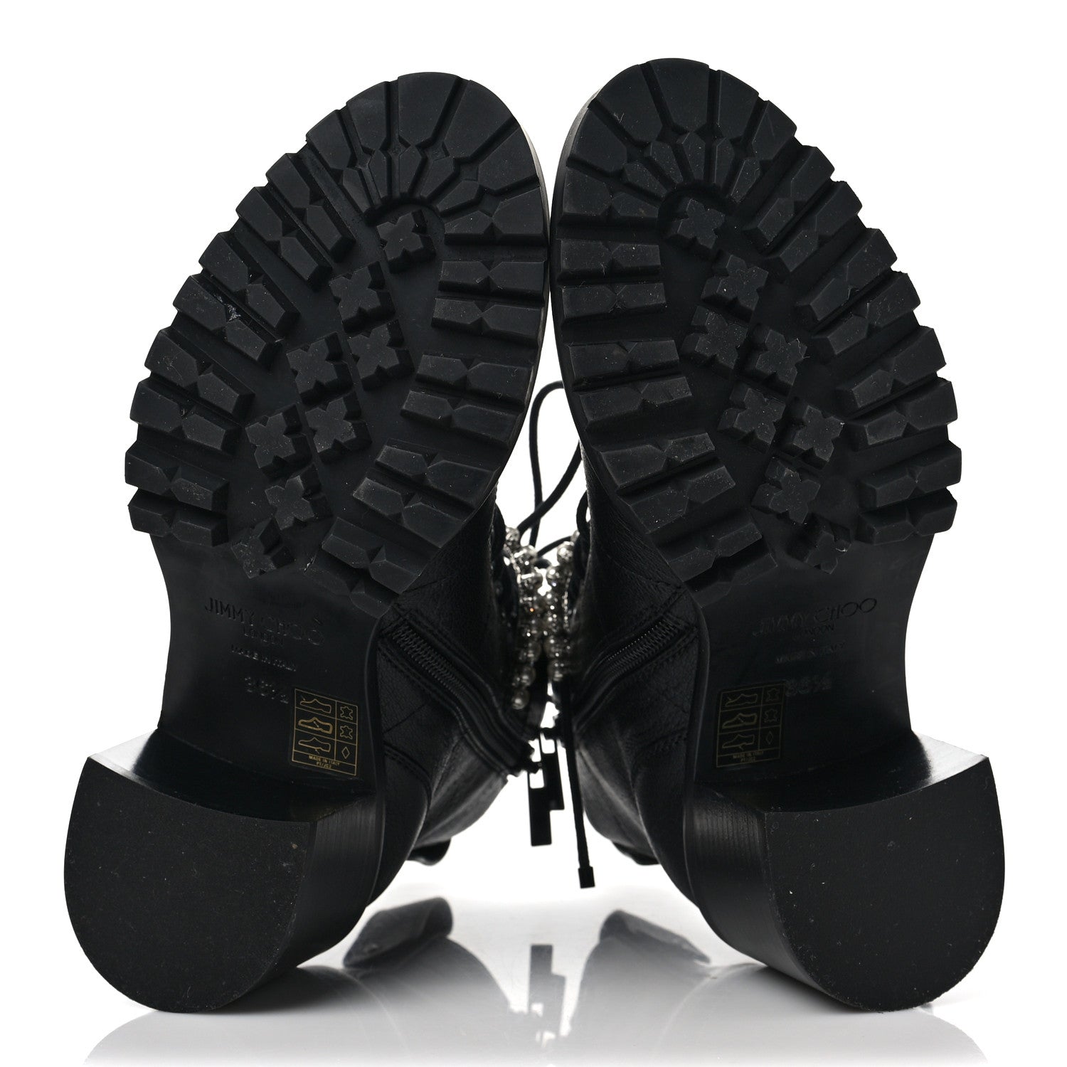 Jimmy Choo Grained Goatskin Pearl Crystal Embellished Cruz Combat Boots 36.5 Black 5 of 9