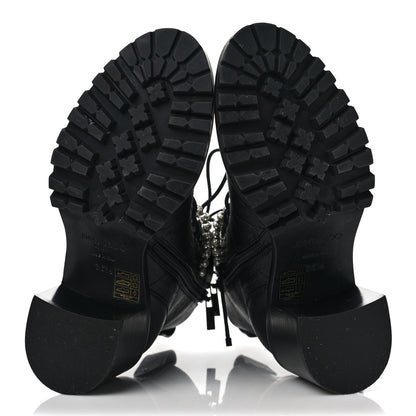 Jimmy Choo Grained Goatskin Pearl Crystal Embellished Cruz Combat Boots 36.5 Black 5 of 9