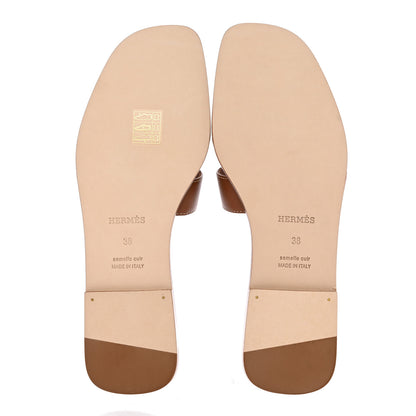 Hermes Box Calfskin Oran Sandals 38 Gold 5 of 10