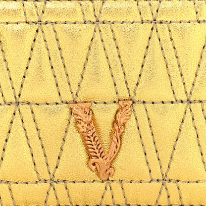 Versace Metallic Nappa Quilted Virtus Zip Pouch Card Holder Gold 7 of 8