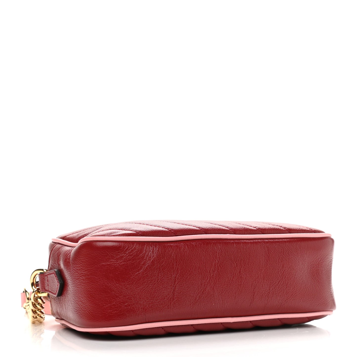 Azalea Calfskin Enamel Matelasse Diagonal Small Torchon GG Marmont Chain Shoulder Bag New Cherry Red Wild Rose