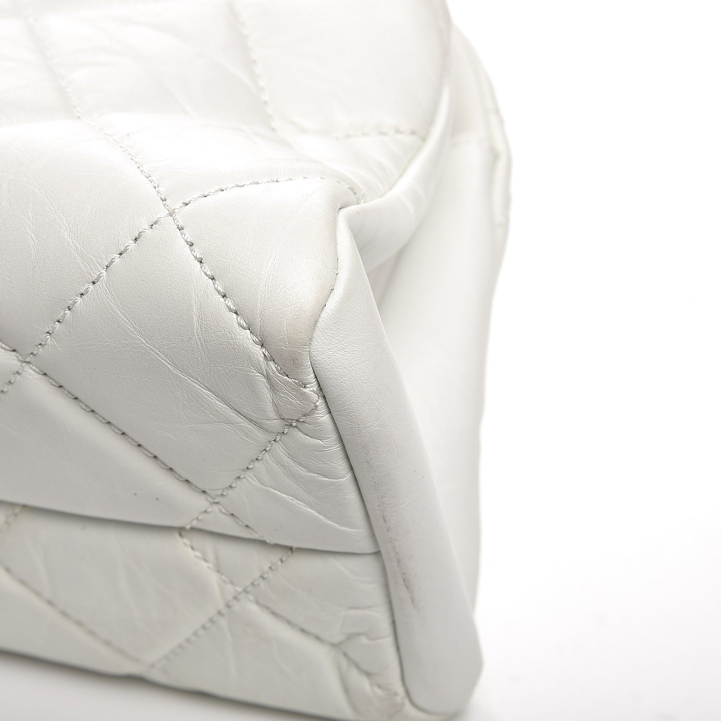 Aged Calfskin Quilted Medium Just Mademoiselle Bowling Bag White