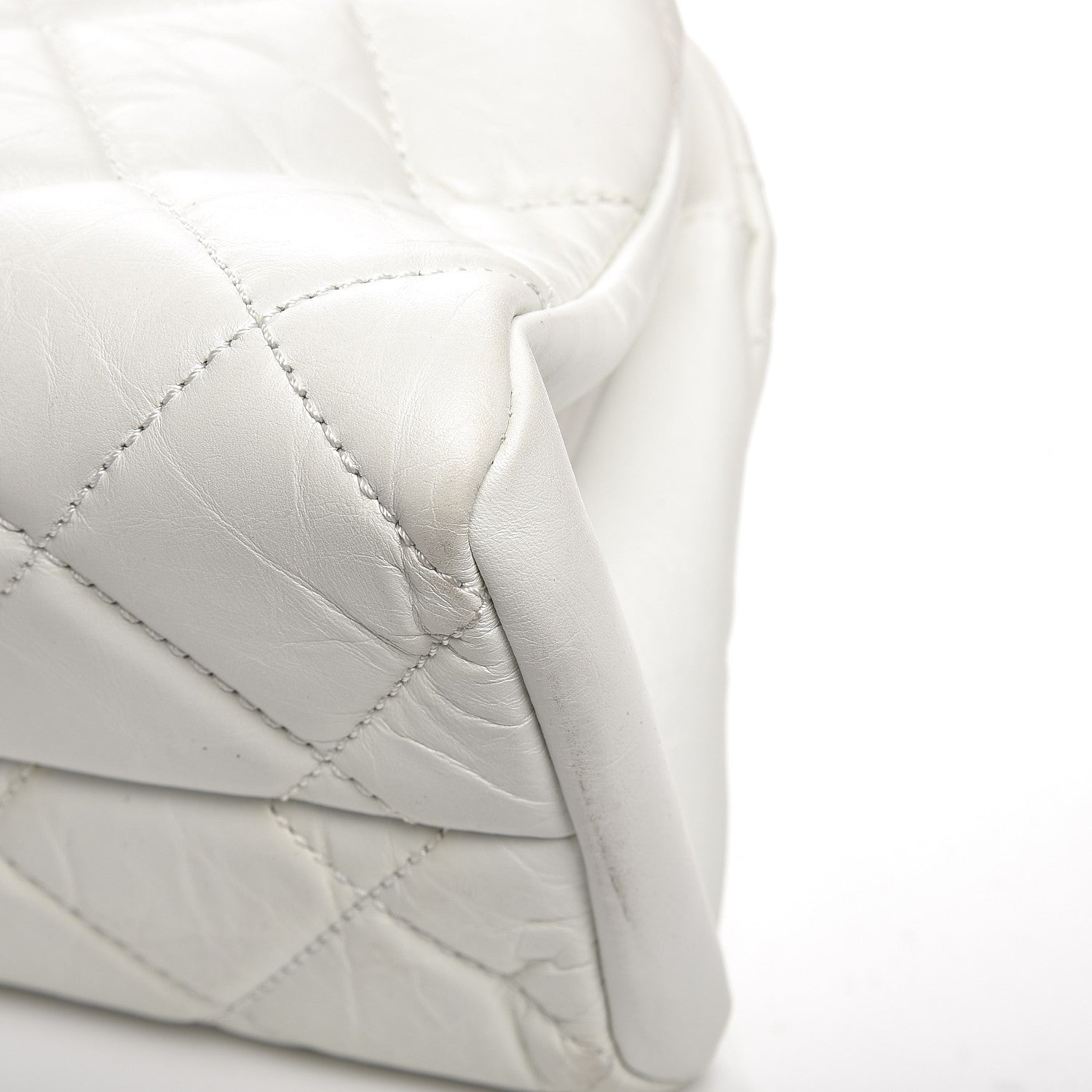 Chanel Aged Calfskin Quilted Medium Just Mademoiselle Bowling Bag White 9 of 11