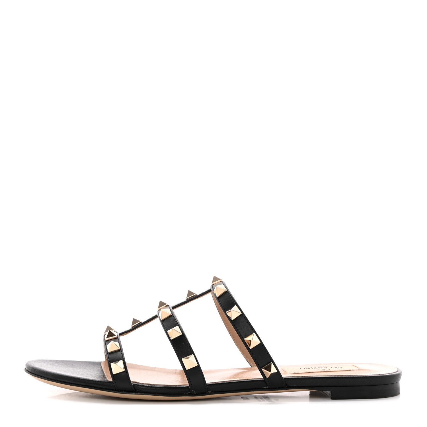 Valentino Garavani Nappa Rockstud Caged Flat Slide Sandals 37.5 Black 1 of 14