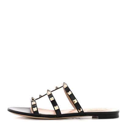 Valentino Garavani Nappa Rockstud Caged Flat Slide Sandals 37.5 Black 1 of 14