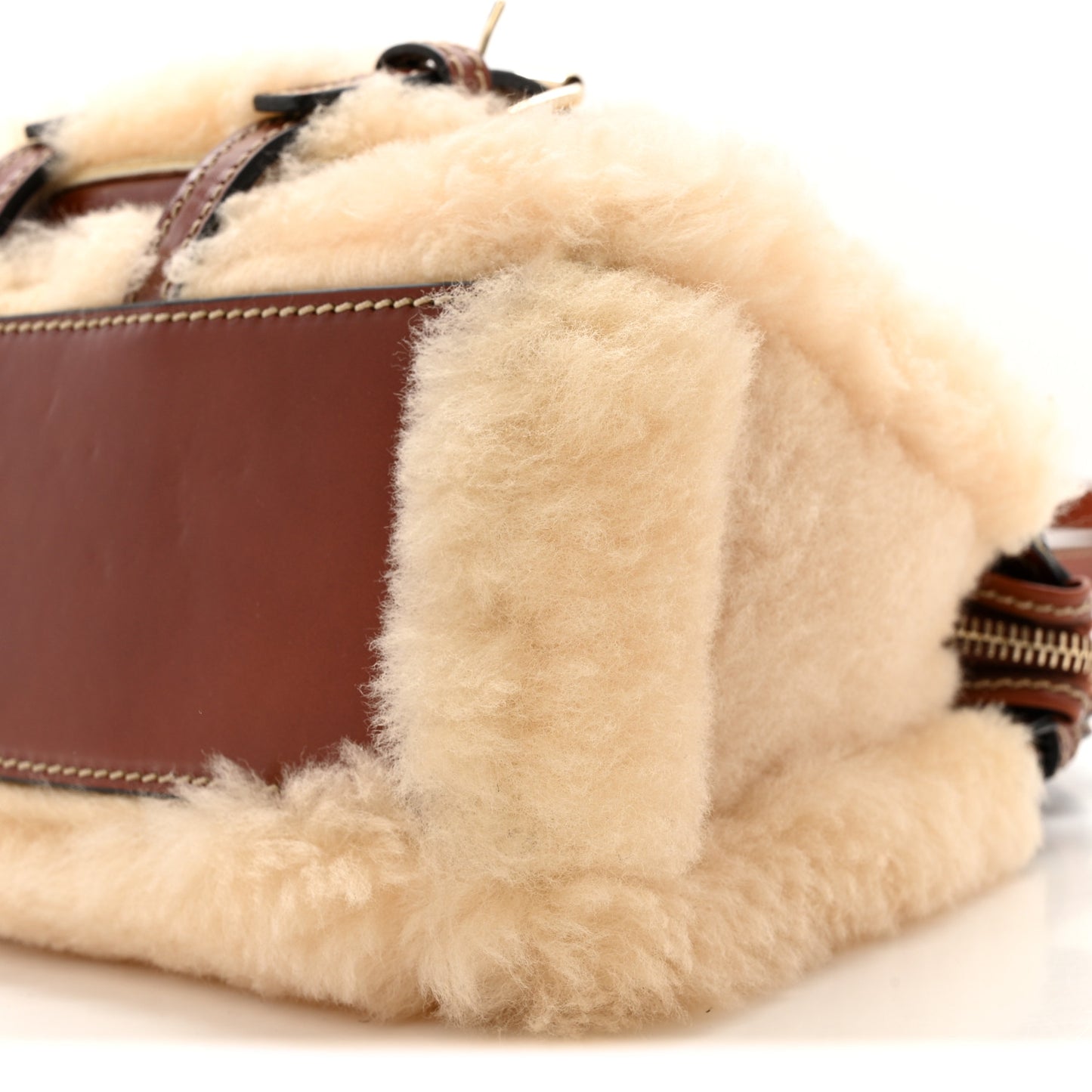Shearling Vegetable Tanned Calfskin Mini Edith Sepia Brown