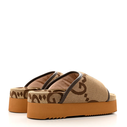 Gucci Monogram Jumbo GG Nappa Samoa Platform 40mm Slide Sandals 35 Camel Ebony New Acero 4 of 9