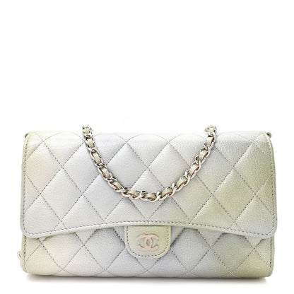 Chanel Metallic Goatskin Quilted Ombre Phone Holder Wallet on Removable Chain Grey Green 1 of 13