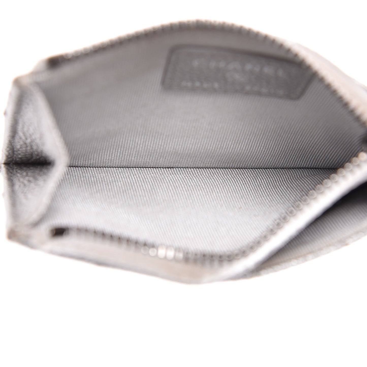 Metallic Caviar Quilted CC Zip Card Holder Silver