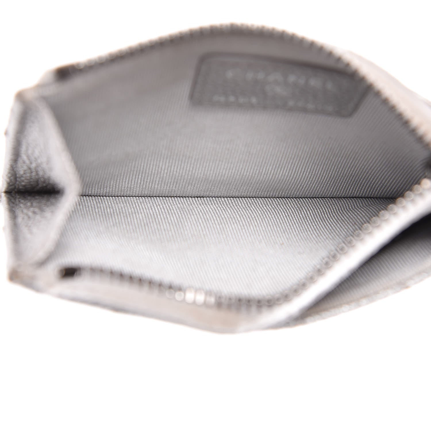 Chanel Metallic Caviar Quilted CC Zip Card Holder Silver 5 of 12