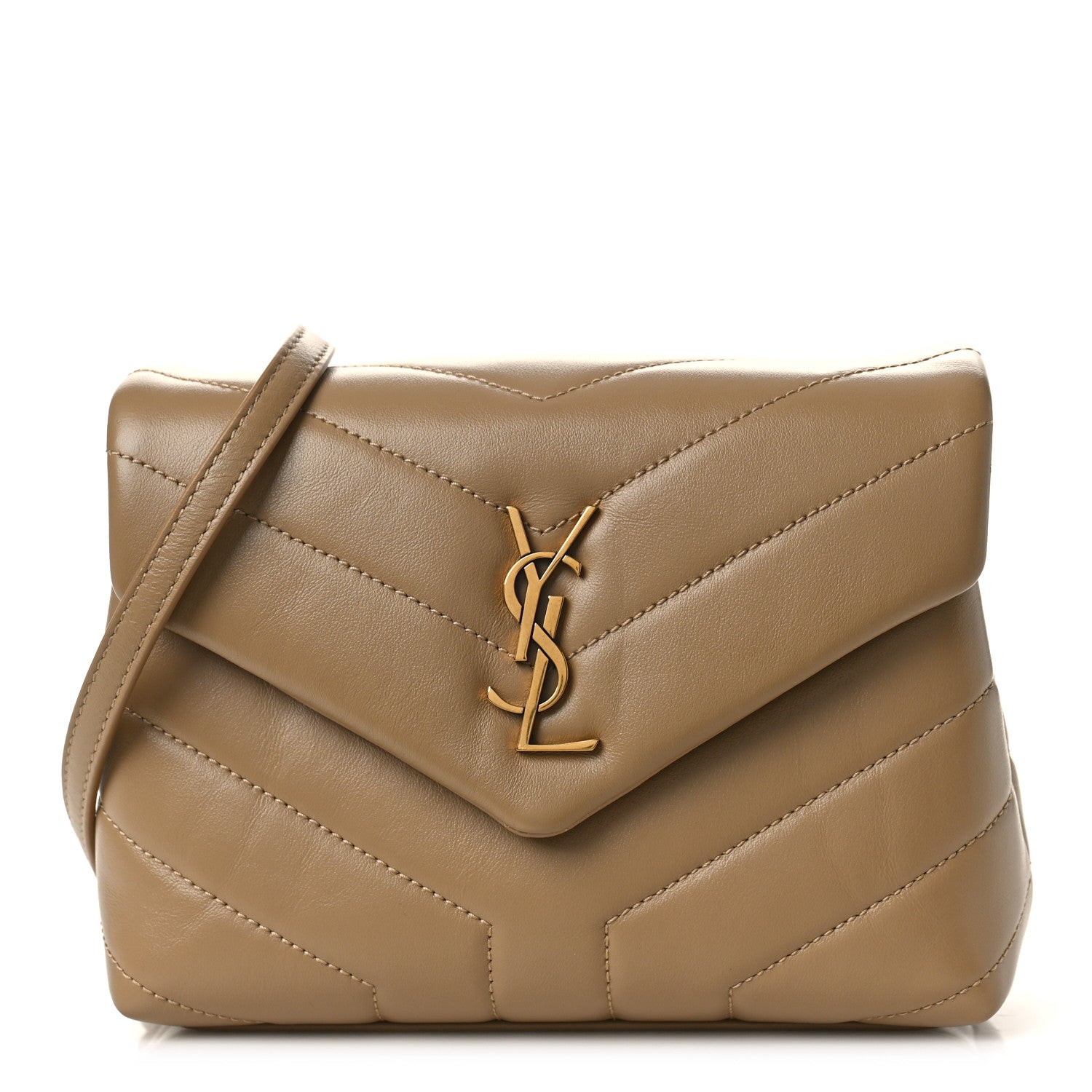Saint Laurent Calfskin Y Quilted Monogram Toy Loulou Crossbody Bag Dark Latte 1 of 12