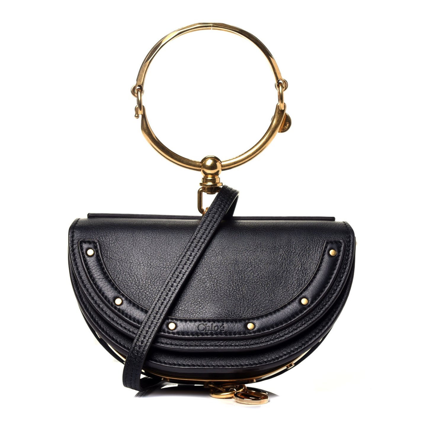 Calfskin Small Nile Bracelet Minaudiere Bag Black