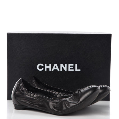 Chanel Lambskin CC Elastic Cap Toe Ballerina Flats 38 Black 9 of 12