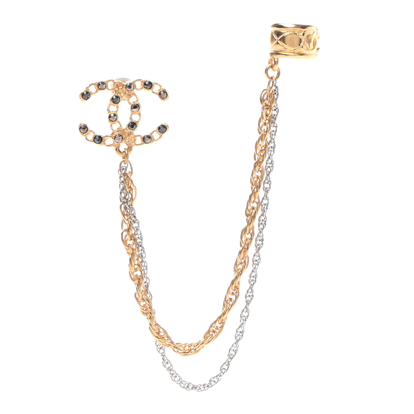Crystal CC Chain Cuff Single Earring Gold Silver