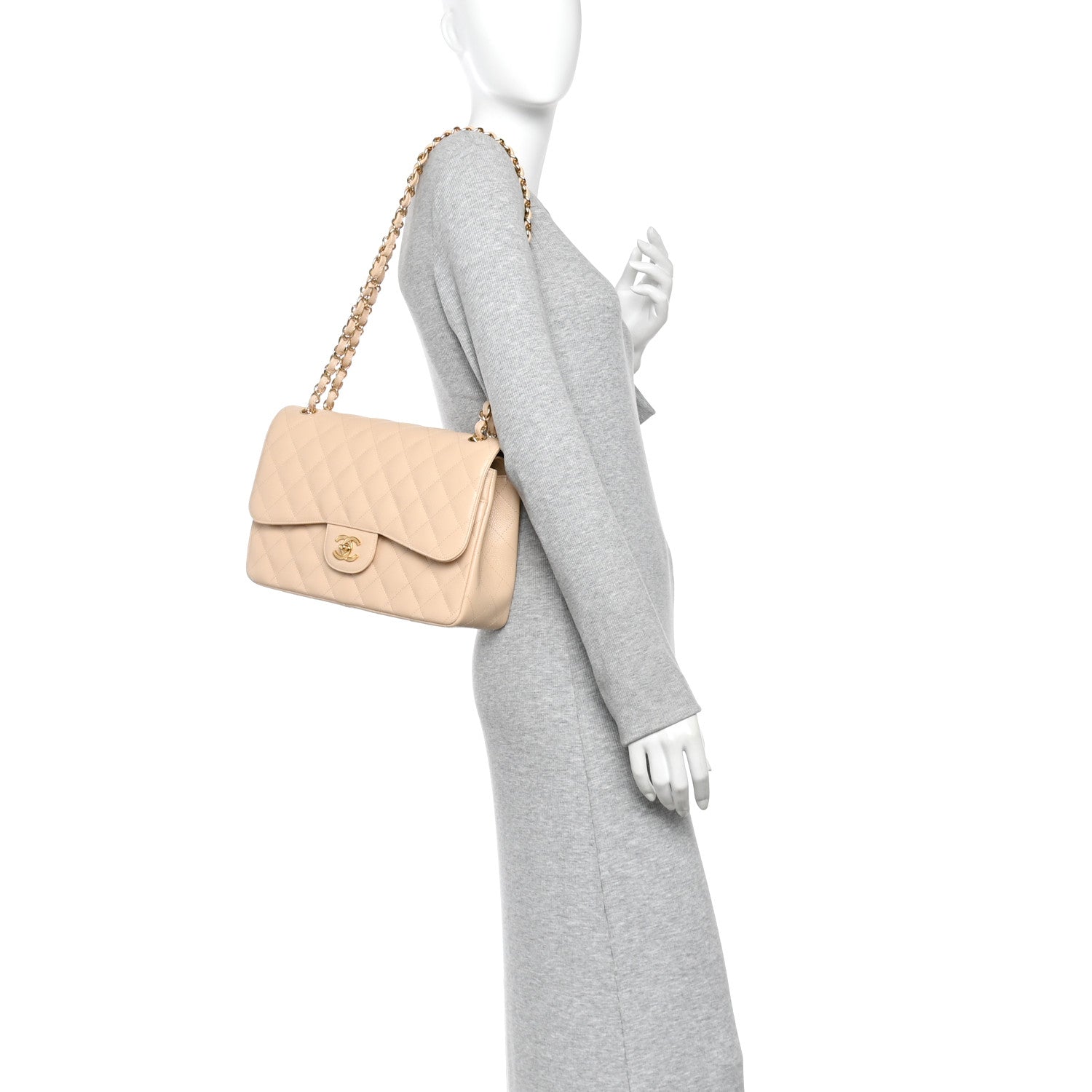 Chanel Caviar Quilted Jumbo Double Flap Beige Clair 2 of 10