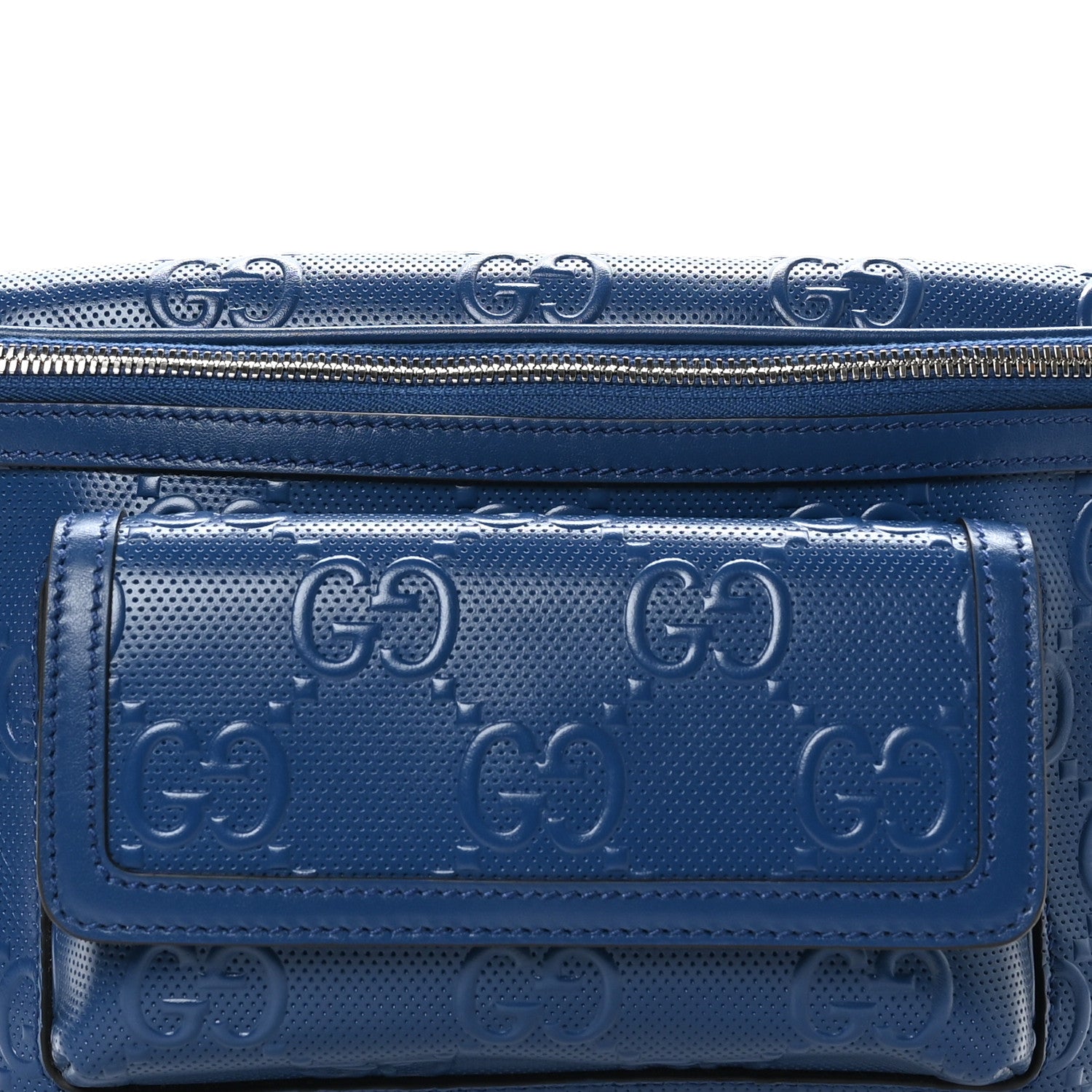 Gucci Calfskin GG Tennis Embossed Pocket Belt Bag Intense Metal Blue 8 of 10