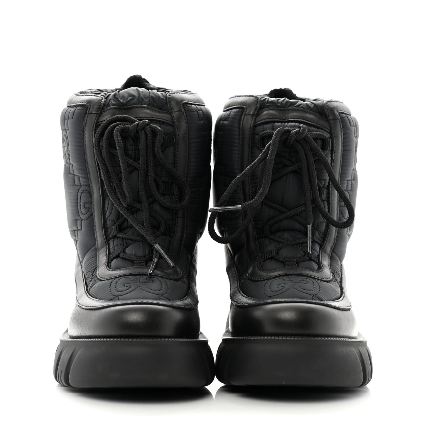 Nylon Calfskin GG Matelasse Lace Up Platform Ankle Boots 37 Black
