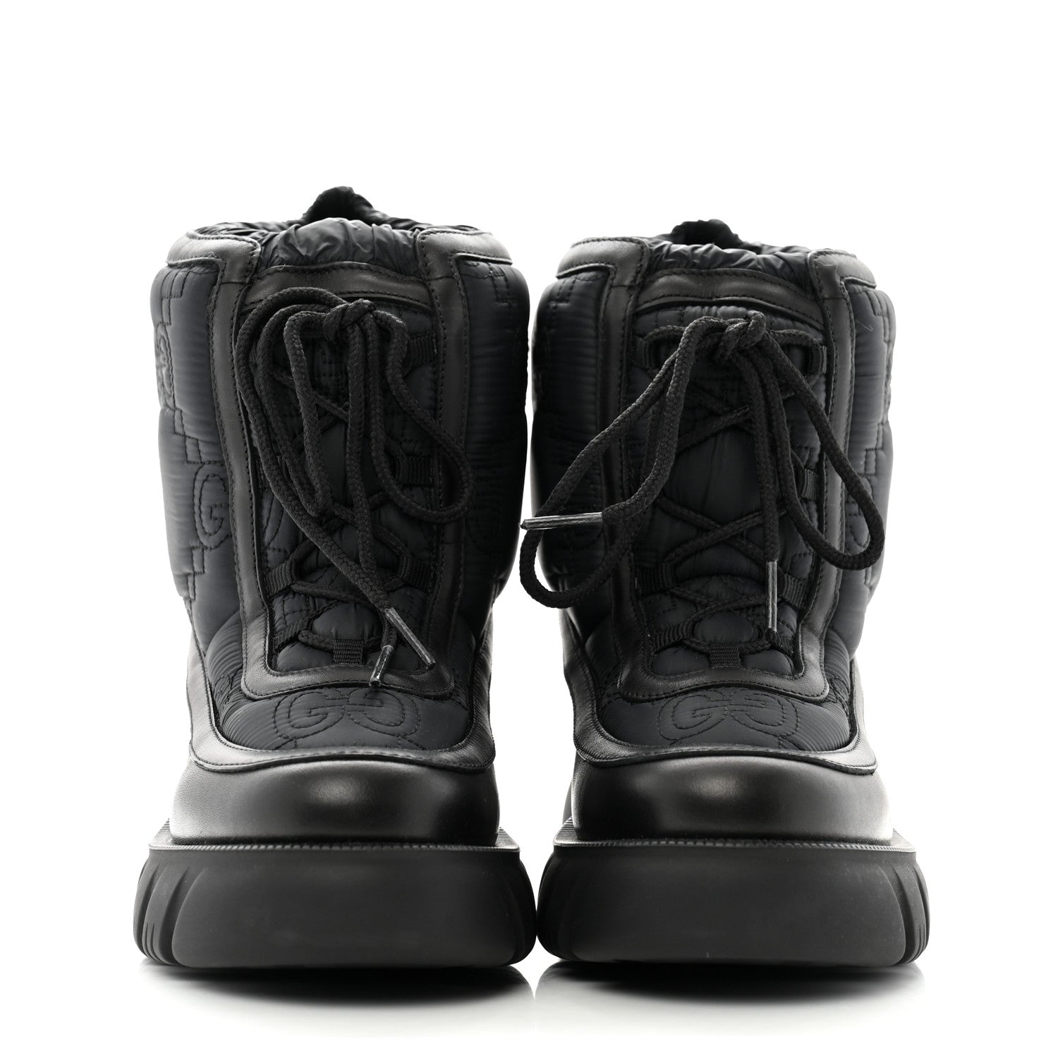 Gucci Nylon Calfskin GG Matelasse Lace Up Platform Ankle Boots 37 Black 3 of 10